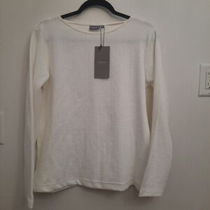 NWT B. Young Sonda Blouse Textured Mnimalist Neutral Long Sleeve Top